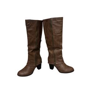 Kisses "Too Lit" Brown Faux Leather Knee-High
Boots Size 11 Chunky Heel